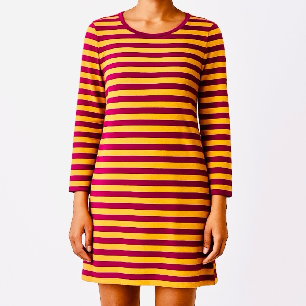 Vintage Lilly Pulitzer Mod Striped Shift Dress Elbow Sleeves Pink Yellow Size S